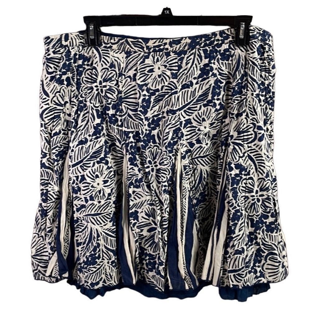 COLDWATER CREEK Ladies Floral Blue White Elastc Waist Flowy Skirt Size PXL